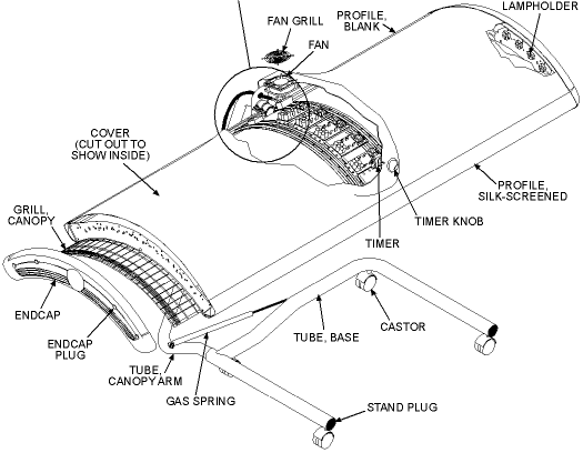 Cutaway view of the SunQuest tanning canopy