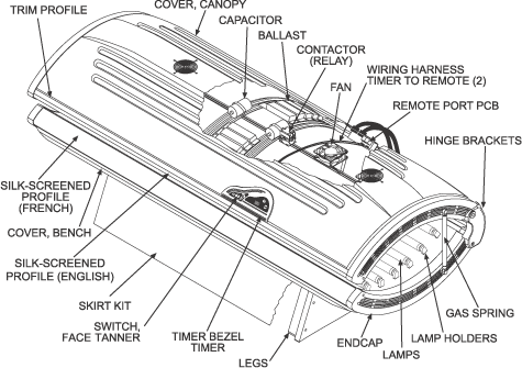 Cutaway view of the Sunvision 28LET tanning bed