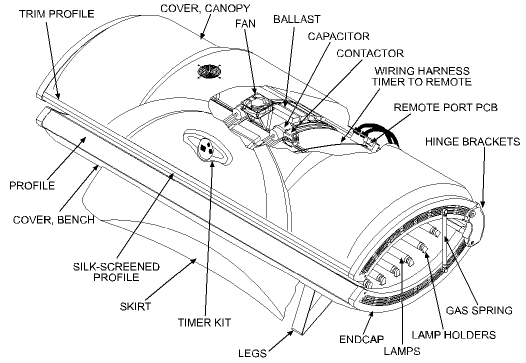 Cutaway view of the Sunvision 28LE tanning bed